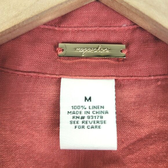 Magaschoni Shirt Womens M Coral Button Down Pockets Linen Long Sleeve Relax EUC - Picture 5 of 7
